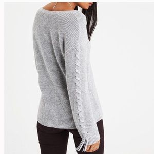 AEO Laced Tie-Sleeve V-Neck Sweater NWOT